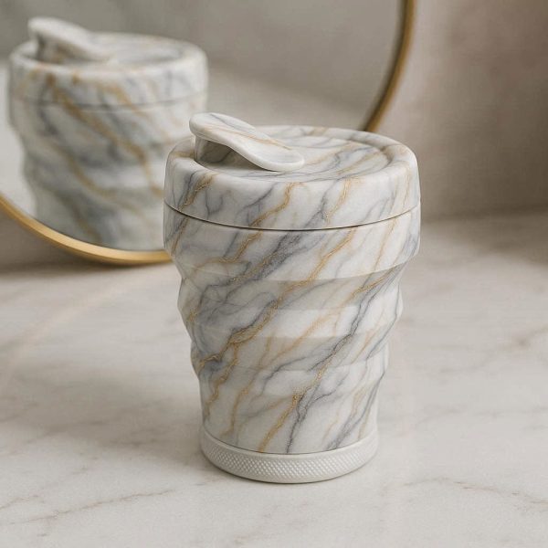 15 Luxury Marble Pattern Collapsible Cup Silicone Folding Travel Mug Non Slip Heat Resistant Portable Drinking Tumbler Vanity