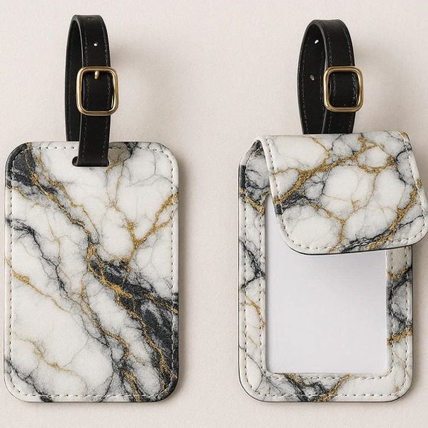 8 Luxury Marble Pattern Luggage Tags PU Leather Travel Bag ID Label Holder Privacy Flap Cover Suitcase Accessory