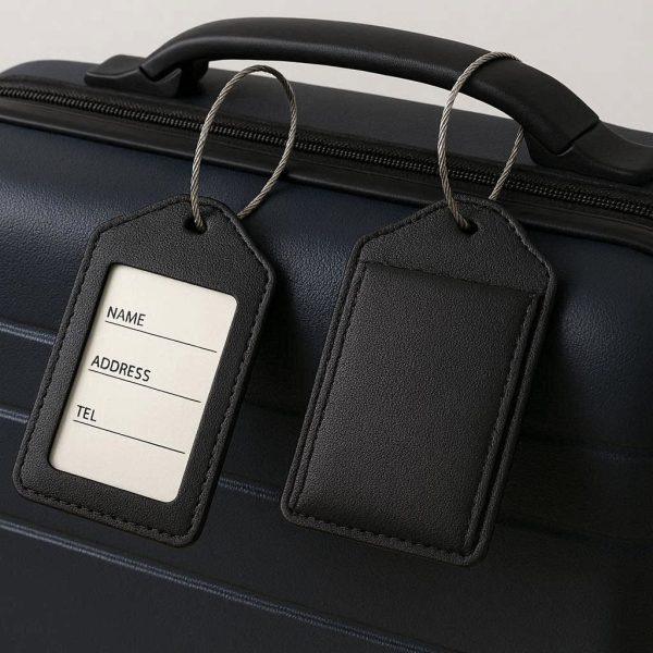 1 Faux Leather Luggage Tags Deluxe Travel Suitcase Privacy Cover ID Label Holder Steel Loop Strap Executive Business