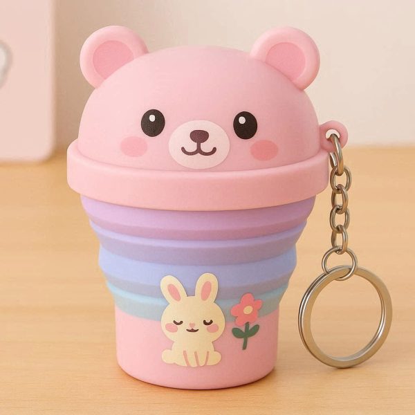 12 Cute Cartoon Animal Collapsible Cup Plastic Folding Travel Mug Portable Drinking Water Bottle Keychain For Kids Girls