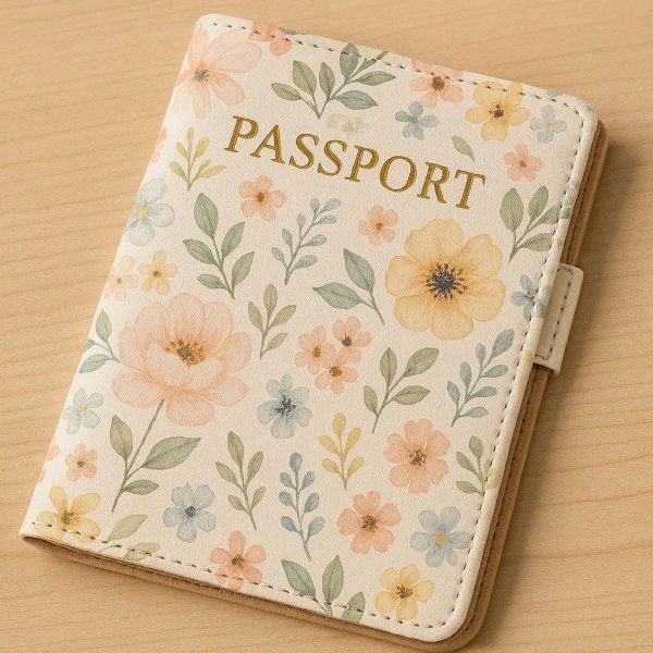 19 Aesthetic Floral Printed Passport Holder PU Leather Travel Wallet Privacy Card Case Document Protector Organizer Women