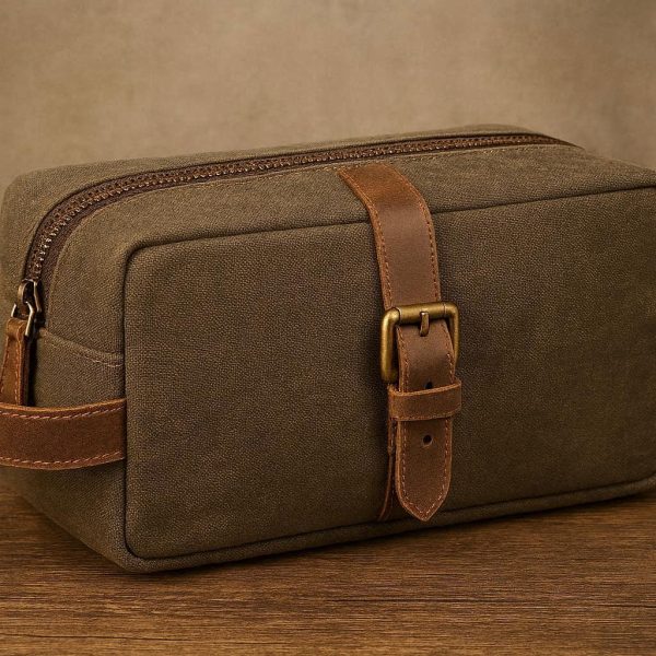 30 Canvas Leather Toiletry Bag Vintage Travel Wash Organizer Case Heavy Duty Dopp Kit Box For Men Bathroom Grooming