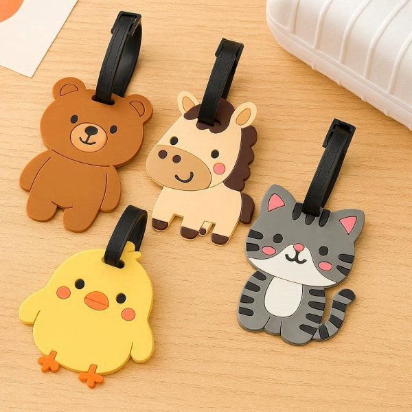 4 Cute Cartoon Animals Luggage Tags Plastic Travel Bag Tags Colorful ID Label Holder Suitcase Identifier For Kids